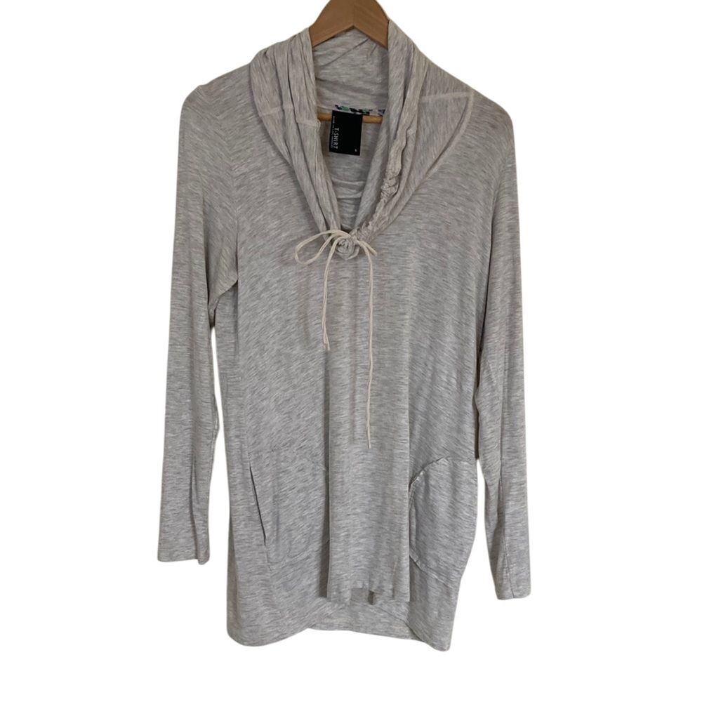 Dolan T-Shirt Grey Heathered Cowl Neck Tunic Pullover Top Pockets‎ Made in USA L